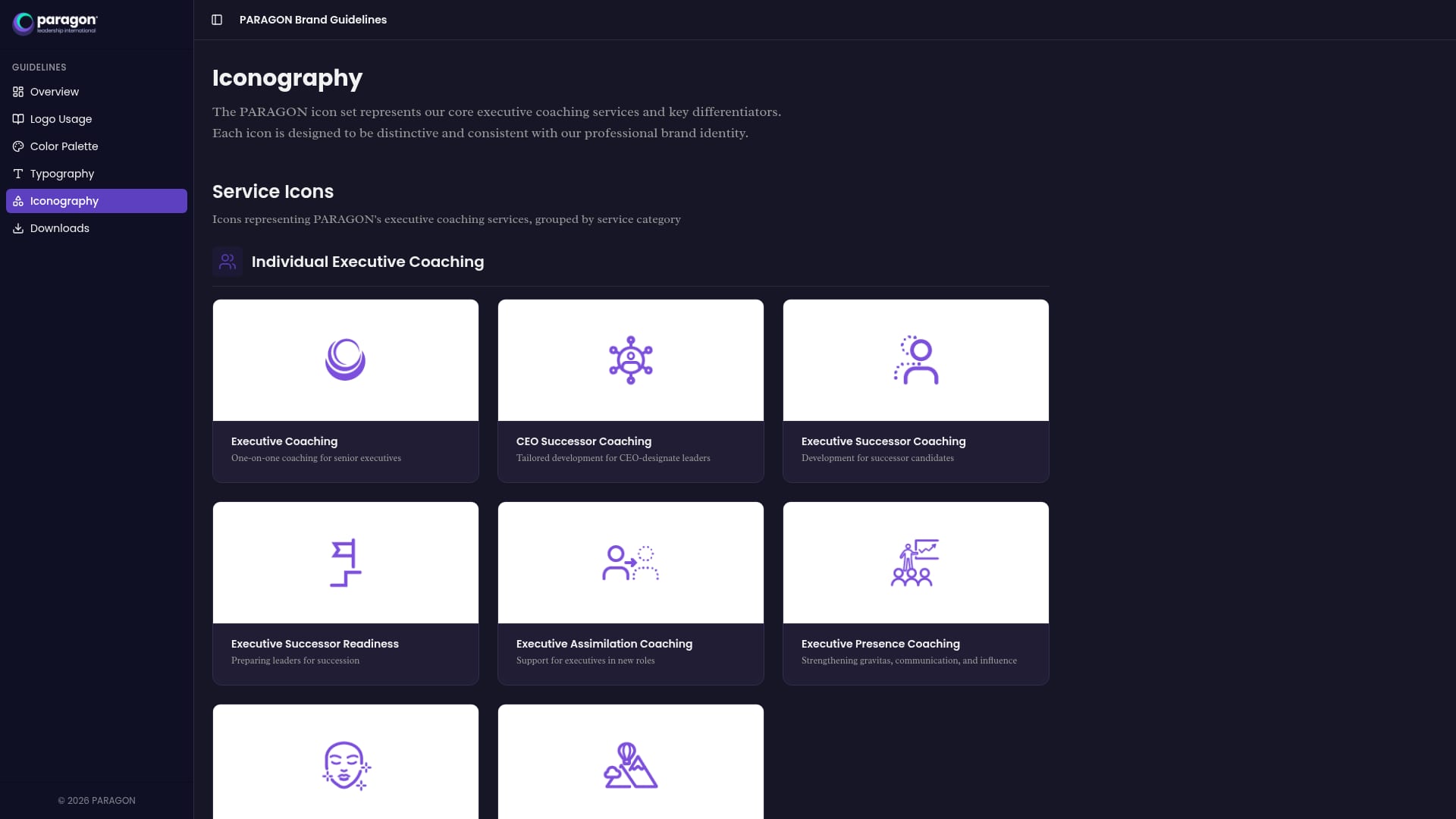 Paragon brand guidelines: service iconography set