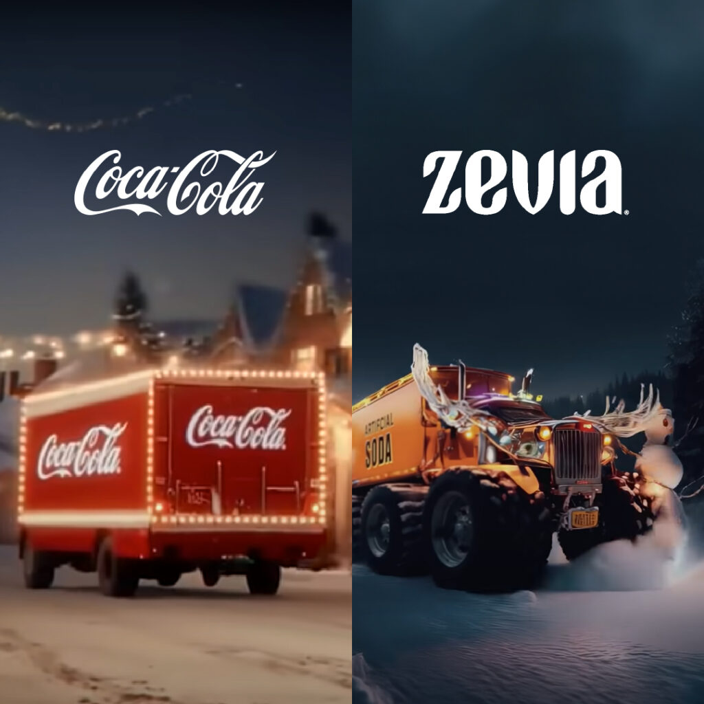 AI in Christmas Advertising - Coca Cola and Zevia's holiday spoofs