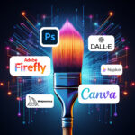 AI and creativity meet - paintbrush with logos for design and AI tools