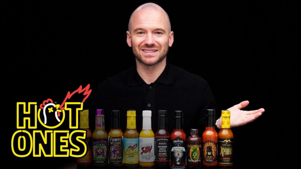Sean Evans on the set of his celebrity internet interview show, “Hot Ones.”